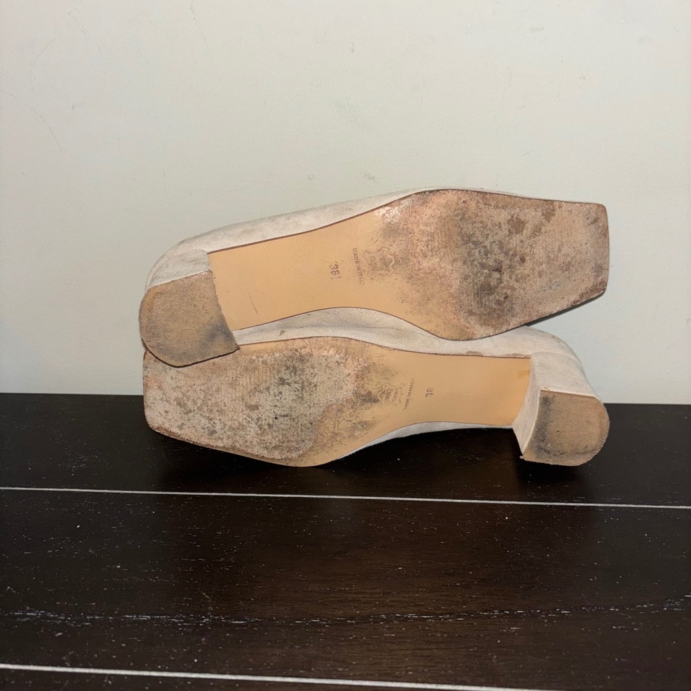 Camper Twins | Italy | Beige Suede Leather | Block Heel | Square Toe | Pump - Picture 7 of 11